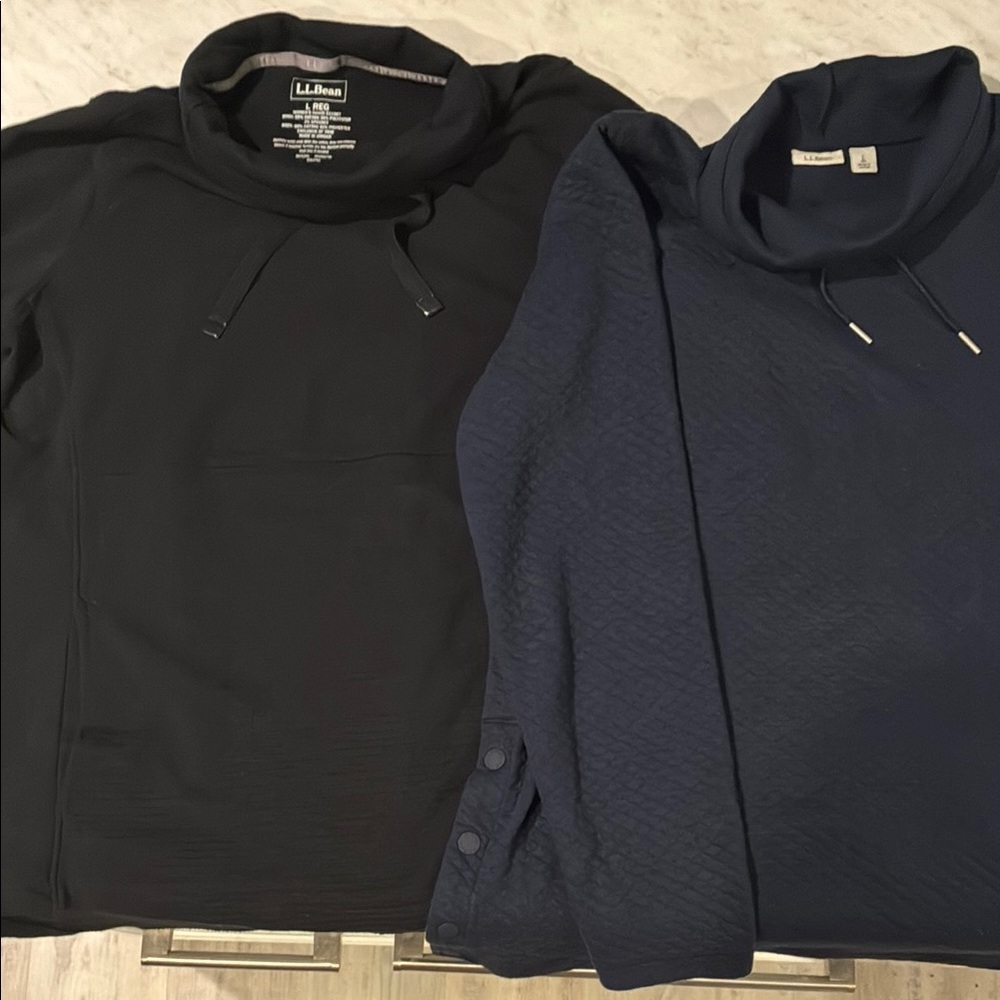 L.L. Bean Cozy Mixed Knit Pullover Blue and Black